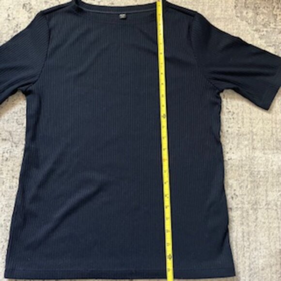 🧡3/15 Uniqlo Ribbed Crew Neck Half-Sleeve Top Navy Women's L - Picture 4 of 5
